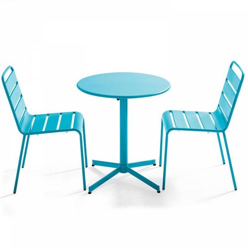 Zusammenklappbarer runder Tisch und 2 Stühle Blau - Blau