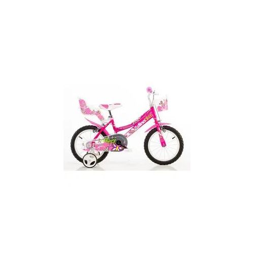 Kinderfahrrad DINO "Mädchenfahrrad 14 Zoll" Fahrräder Gr. 25cm, 14 Zoll (35,56cm), pink Kinder mit Stützrädern, Korb und Puppensitz