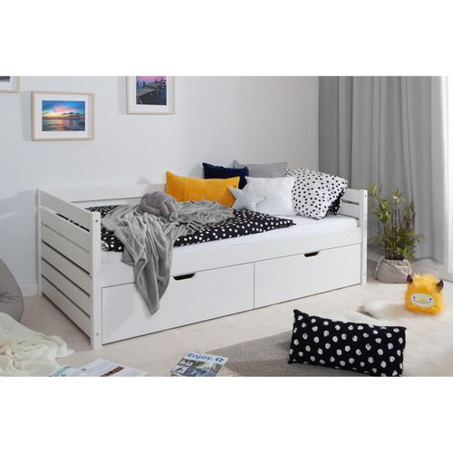 TiCAA Sofabett Naomi inkl. 2x Schubkästen, 100x200, Weiß