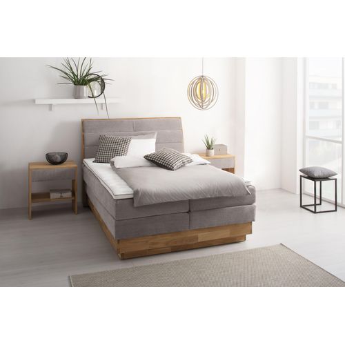 Boxspringbett OTTO PRODUCTS, grau (argento), B:164cm L:216cm, Komplettbetten, Boxspringbett, LED-Beleuchtung, mit zertifizierten, recycelten Bezugsstoffen