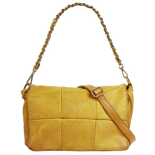 Umhängetasche SAMANTHA LOOK, Damen, Gr. B/H/T: 28cm x 21cm x 8cm onesize, gelb, Leder, unifarben, Taschen, echt Leder, Made in Italy