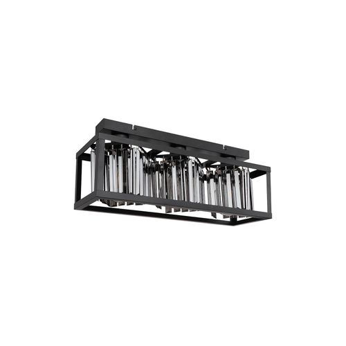 Deckenleuchte, schwarz, Glaskristall rauch, L 51 cm