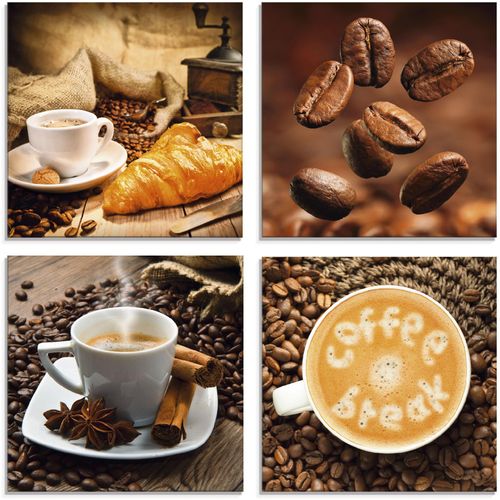 Artland Glasbild »Kaffeetasse Croissant Kaffeebohnen«, Getränke, (4 St.), in verschiedenen Grössen