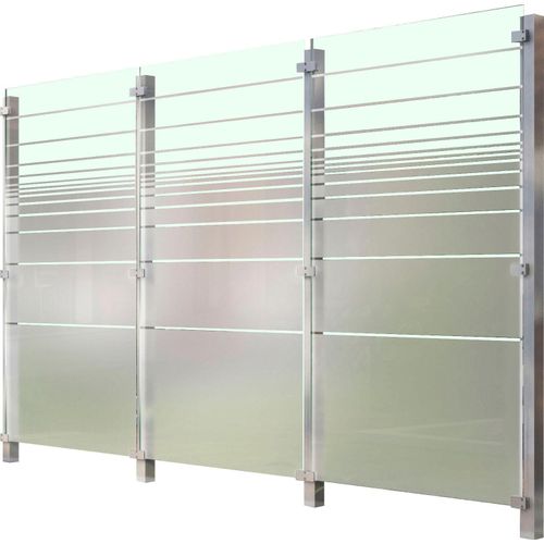 Zaun STAKET PRO, silber (silberfarben), Pfosten: 4 St., Edelstahl, Glas, Zaunelemente, Glaszaun, Gesamtlänge: 3,32 m, 4 Pfosten