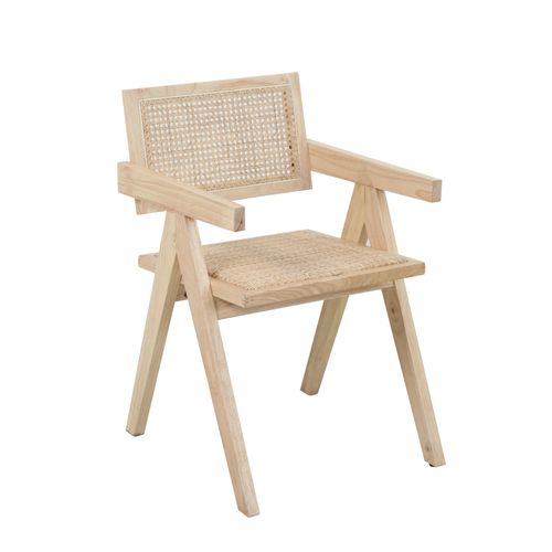 Armlehnstuhl SIT, beige (natur, natur), B:52cm H:78cm T:58cm, Massivholz, Geflecht Rattan, Stühle, gepolsteter Sitz, Rücken und Sitz mit Rattan