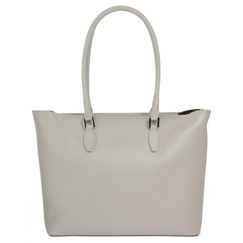 Shopper CLUTY, Damen, Gr. B/H/T: 40cm x 30cm x 12cm onesize, grau, Leder, unifarben, leicht glänzend, Taschen, echt Leder, Made in Italy