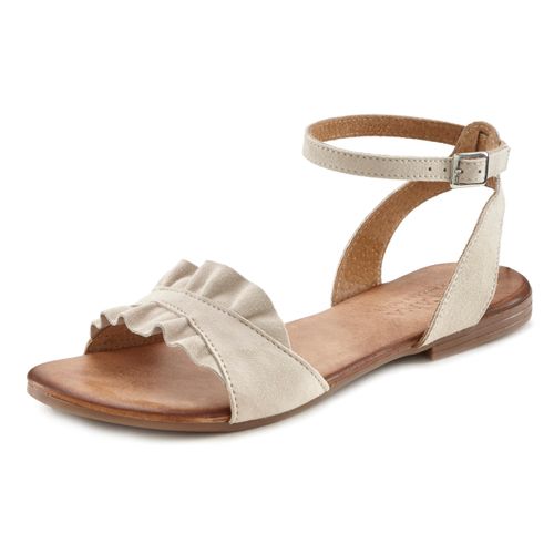 Sandale LASCANA Gr. 36, beige Damen Schuhe Sandalette, Sommerschuh aus hochwertigem Leder mit kleinen Rüschen