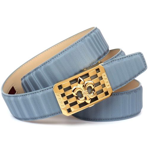 Ledergürtel ANTHONI CROWN, Damen, Gr. 110, blau (hellblau), Leder, unifarben, gepflegt, glänzend, elegant,feminin,festlich,klassisch, Gürtel, mit goldfarbener stilisierter Lilien-Schnalle