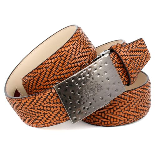 Ledergürtel ANTHONI CROWN, Damen, Gr. 110, braun (hellbraun), Leder, unifarben, casual,klassisch, Gürtel, mit auffälliger Wappenschließe