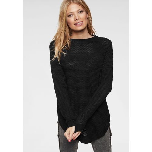 Rundhalspullover ANISTON CASUAL, Damen, Gr. 46, schwarz, Feinstrick, Obermaterial: 100% Polyacryl, unifarben, Strukturmuster, modisch, figurumspielend Po-bedeckend, Rundhals, Langarm Raglanärmel Rippstrickbündchen, Pullover, mit Rippstrick an den Seitennähten