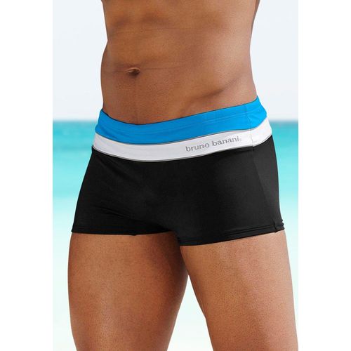 Boxer-Badehose BRUNO BANANI, Herren, Gr. 5, N-Gr, bunt (schwarz, türkis), Polyamid, Colorblocking, kontrastfarbene Details, Badehosen, mit Kontraststreifen