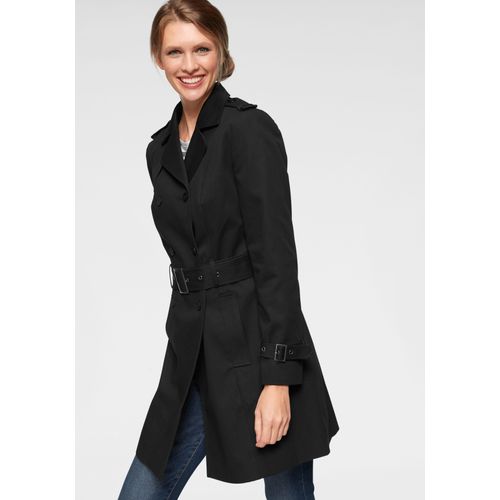 Trenchcoat ANISTON CASUAL, Damen, Gr. 46, schwarz, Web, Satin, Obermaterial: 100% Baumwolle. Futter: 100% Polyester, unifarben, casual, figurumspielend ca. Mitte Oberschenkel, Langarm verstellbar, Mäntel, mit Gürtel zum Regulieren, Topseller