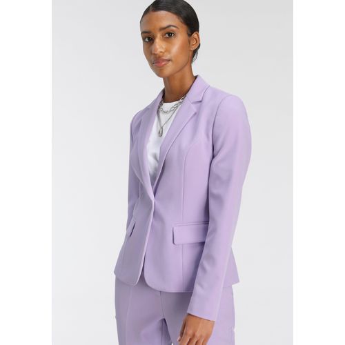 Kurzblazer TAMARIS, Damen, Gr. 44, lila (flieder (blazer aus nachhaltigem material)), Web, Obermaterial: 93% Polyester, 7% Elasthan. Futter: 100% Polyester, unifarben, feminin, figurbetont hüftlang, Langarm, Blazer, in Trendfarben