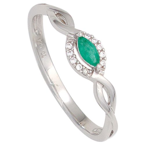 Diamantring JOBO Gr. 54, weiß (weißgold 333), Fingerringe, Damen, 54, P1 = bei 10-facher Vergrößerung erkennbare Einschlüsse, Weißgold 333-Diamanten, Weißgold 333, Diamanten, 333 Weißgold mit Smaragd und 10 Diamanten