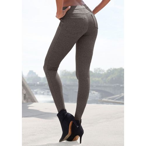 Leggings LASCANA Gr. 32/34, N-Gr, beige (beige schwarz gemustert) Damen Hosen mit Ajour Karomuster