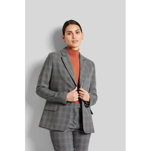 Kurzblazer BUGATTI, Damen, Gr. 40, braun (messing), 63% Polyester, 34% Viskose, 3% Elasthan, kariert, casual, normal, Langarm gerader Abschluss, Blazer, mit Reverskragen