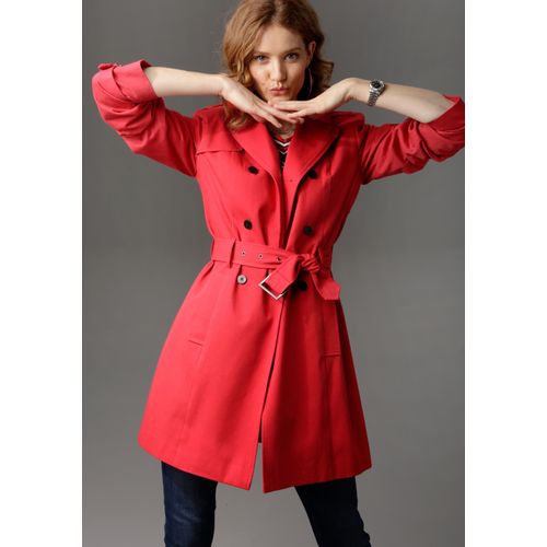 Trenchcoat ANISTON CASUAL, Damen, Gr. 48, rot, Web, Satin, Obermaterial: 100% Baumwolle. Futter: 100% Polyester, unifarben, casual, figurumspielend ca. Mitte Oberschenkel, Langarm verstellbar, Mäntel, mit Gürtel zum Regulieren, Topseller