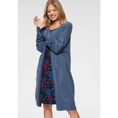 Strickjacke ANISTON CASUAL Gr. 36, blau (jeansblau, meliert) Damen Strickjacken im Oversize Look