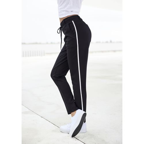 Jogger Pants LASCANA Gr. 32, N-Gr, schwarz Damen Hosen mit sportlichen Seitenstreifen, Loungewear