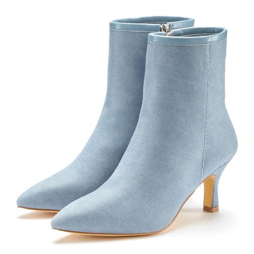 Stiefelette LASCANA, Damen, Gr. 38, blau (denimblau), Obermaterial: 100% Lederimitat. Futter: 100% Textilmaterial. Decksohle: 100% Lederimitat. Laufsohle: 100% Synthetik, unifarben, modisch, Schuhe, High-Heel Ankle Stiefel in Denim-Optik VEGAN