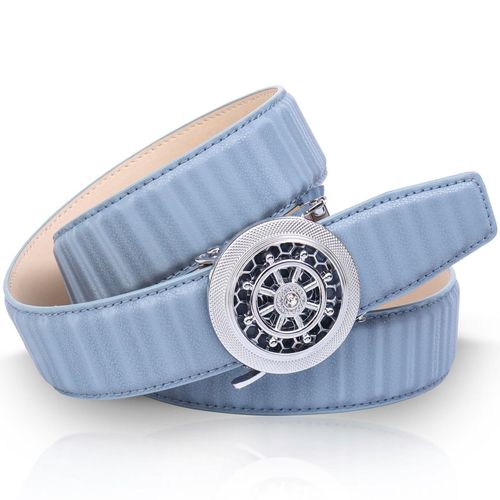 Ledergürtel ANTHONI CROWN, Damen, Gr. 105, blau (hellblau), Leder, unifarben, klassisch, Gürtel, mit silberfarbener Automatik-Schließe und drehendem Steuerruder