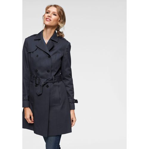 Trenchcoat ANISTON CASUAL, Damen, Gr. 40, blau (marine), Web, Satin, Obermaterial: 100% Baumwolle. Futter: 100% Polyester, unifarben, casual, figurumspielend ca. Mitte Oberschenkel, Langarm verstellbar, Mäntel, mit Gürtel zum Regulieren, Topseller