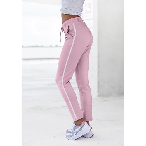 Jogger Pants LASCANA, Damen, Gr. 42, N-Gr, rosa (altrosa), Sweatware, Obermaterial: 70% Viskose, 25% Polyamid, 5% Elasthan, unifarben, Basic, Basic knöchelfrei, Hosen, mit sportlichen Seitenstreifen, Loungewear