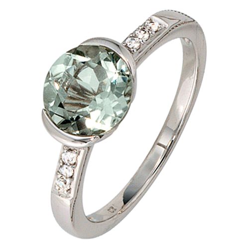 Diamantring JOBO Gr. 56, weiß (weißgold 585), Fingerringe, Damen, 56, P1 = bei 10-facher Vergrößerung erkennbare Einschlüsse, Weißgold 585-Diamanten, Weißgold 585, Diamanten, 585 Weißgold mit Amethyst und 6 Diamanten