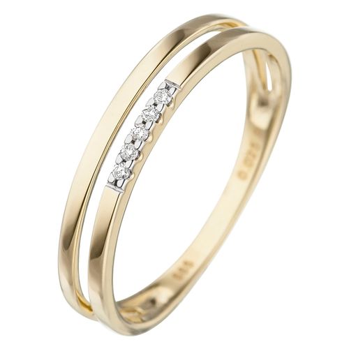 Diamantring JOBO Gr. 50, gelb (gelbgold 585), Fingerringe, Damen, 50, P1 = bei 10-facher Vergrößerung erkennbare Einschlüsse, Gelbgold 585-Diamanten, Gelbgold 585, Diamanten, 585 Gold mit 5 Diamanten