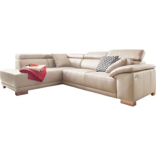 Ecksofa 3C CANDY "Menorca L-Form" Sofas Gr. B/H/T: 270cm x 79cm x 205cm, Dickleder, Recamiere links, mit elektronischem Sitzvorzug, beige Kopfteilverstellung, wahlweise elektronischer Sitzvorzug, in Dickleder