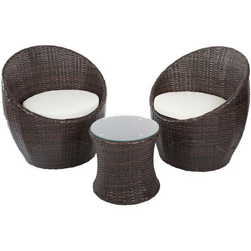 Gartenlounge-Set MY FLAIR, braun (braun, braun, braun), Polyrattan, Eisen, Glas, Sitzmöbel-Sets, 2 Stühle, 1 Tisch