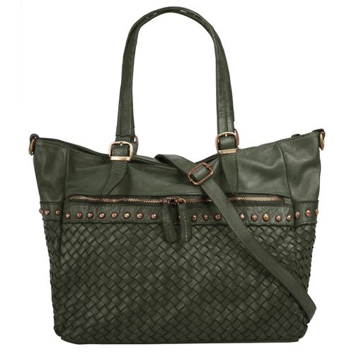 Shopper SAMANTHA LOOK Gr. B/H/T: 40cm x 40cm x 13cm onesize, grün (dunkelgrün) Damen Taschen echt Leder, Made in Italy