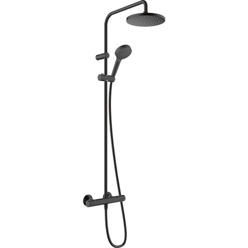 Duschsystem HANSGROHE, schwarz (mattschwarz), Kunststoff, Brausegarnituren, 20cm, mit Thermostat