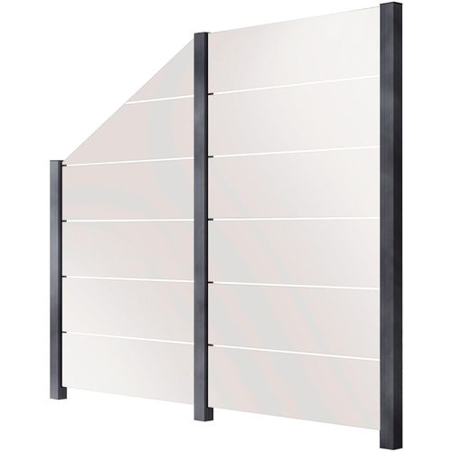 Zaun STAKET PRO, grau, Pfosten: 3 St., Aluminium, Glas, Zaunelemente, Glaszaun, Gesamtlänge: 2,17 m, 3 Pfosten