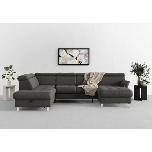 Wohnlandschaft SIT & MORE "Marano U-Form", grau (grau 94), B:304cm T:216cm, 100% Polyester, Sofas, Wohnlandschaft, inklusive Kopfteilverstellung, wahlweise mit Bettfunktion, Bettkasten