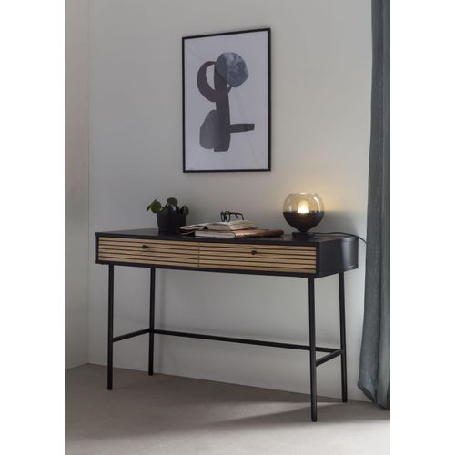 Schreibtisch SALESFEVER Tische Gr. B/H/T: 120cm x 75cm x 50cm, Schwarz/Eiche Echtholzfurnier, schwarz (schwarz, natur, eiche, schwarz, schwarz) im Scandi Design, Konsolentisch