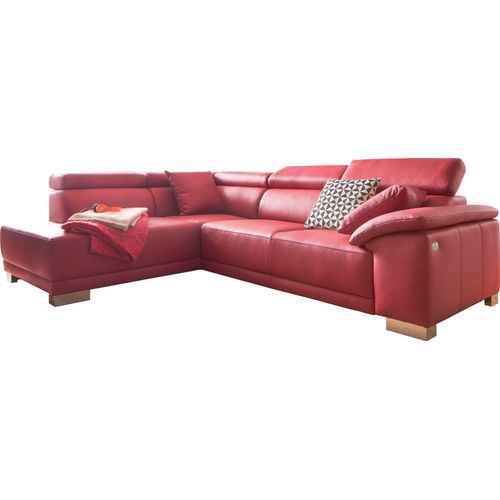 Ecksofa 3C CANDY "Menorca L-Form" Sofas Gr. B/H/T: 270cm x 79cm x 205cm, Dickleder, Recamiere links, mit elektronischem Sitzvorzug, rot (kaminrot) Kopfteilverstellung, wahlweise elektronischer Sitzvorzug, in Dickleder