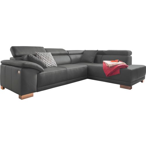 Ecksofa 3C CANDY "Menorca L-Form" Sofas Gr. B/H/T: 270cm x 79cm x 205cm, Dickleder, Recamiere rechts, ohne elektronischen Sitzvorzug, braun (schlamm) Kopfteilverstellung, wahlweise elektronischer Sitzvorzug, in Dickleder