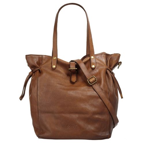 Shopper FORTY, Damen, Gr. B/H/T: 33cm x 30cm x 23cm onesize, braun (cognac), Leder, unifarben, leicht glänzend, Taschen, echt Leder, Made in Italy