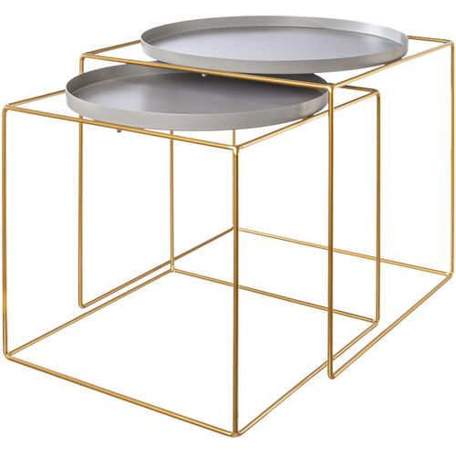 Beistelltisch CREATIV DECO, gold (goldfarben), B:47,00cm H:47,00cm T:47,00cm, 100% Metall, Tische, im 2er Set, im Nesting-Design, aus Metall, Höhe ca. 47 und 42 cm