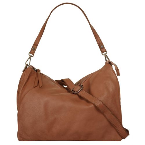 Umhängetasche SAMANTHA LOOK, Damen, Gr. B/H/T: 32cm x 25cm x 14cm onesize, braun (cognac), Leder, unifarben, leicht glänzend, Taschen, echt Leder, Made in Italy