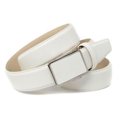 Ledergürtel ANTHONI CROWN, Damen, Gr. 95, weiß, Leder, unifarben, Gürtel, mit tonalem Stitching, leicht bombiert