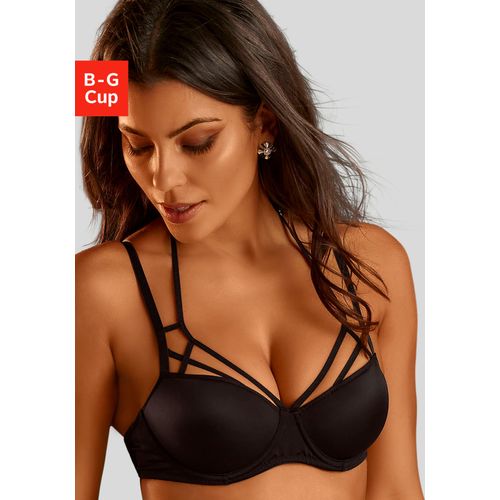 Schalen-BH PETITE FLEUR GOLD, Damen, Gr. 85, Cup F, schwarz, Microtouch, Obermaterial: 80% Polyamid, 20% Elasthan, sexy, BHs, mit verführerischer Bänder-Optik