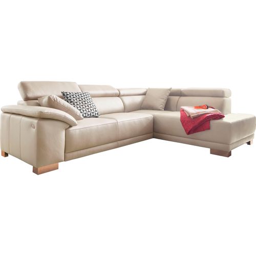 Ecksofa 3C CANDY "Menorca L-Form" Sofas Gr. B/H/T: 270cm x 79cm x 205cm, Dickleder, Recamiere rechts, ohne elektronischen Sitzvorzug, beige Kopfteilverstellung, wahlweise elektronischer Sitzvorzug, in Dickleder