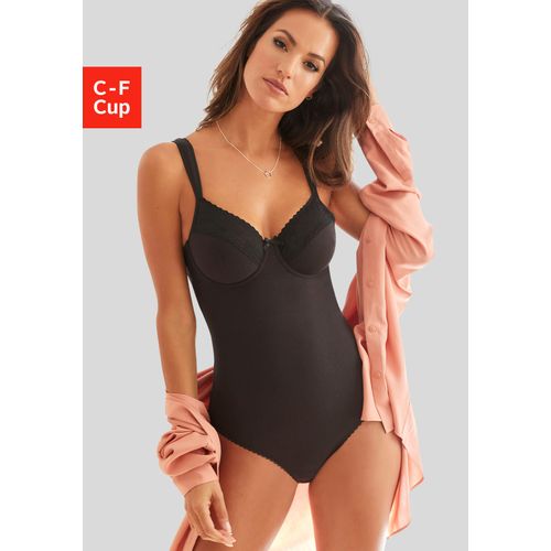 Body NUANCE Gr. 100, Cup F, schwarz Damen Bodies mit feinen Borten und Spitzeneinsatz