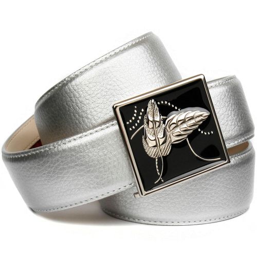 Ledergürtel ANTHONI CROWN, Damen, Gr. 85, silber (silberfarben), Leder, unifarben, Gürtel, mit handgefertigter, glänzender Glasur-Schließe