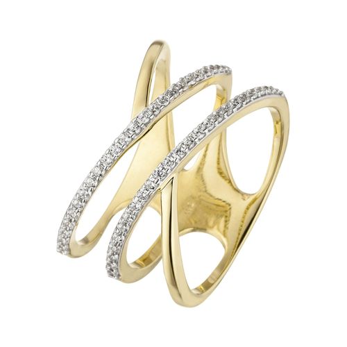 Goldring JOBO Gr. 56, gelb (gelbgold 375), Fingerringe, Damen, 56, Gelbgold 375, breit mehrreihig 375 Gold mit 52 Zirkonia