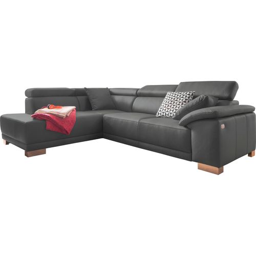 Ecksofa 3C CANDY "Menorca L-Form" Sofas Gr. B/H/T: 270cm x 79cm x 205cm, Dickleder, Recamiere links, mit elektronischem Sitzvorzug, braun (schlamm) Kopfteilverstellung, wahlweise elektronischer Sitzvorzug, in Dickleder