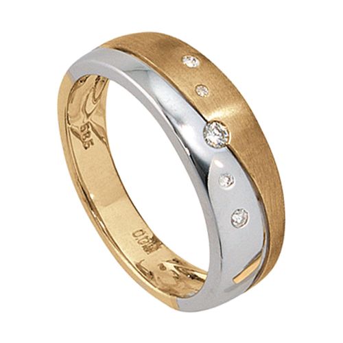 Diamantring JOBO Gr. 54, gelb (gelbgold 585), Fingerringe, Damen, 54, P1 = bei 10-facher Vergrößerung erkennbare Einschlüsse, Gelbgold 585-Weißgold 585-Diamanten, Gelbgold 585, Weißgold 585, Diamanten, 585 Gold bicolor mit 5 Diamanten