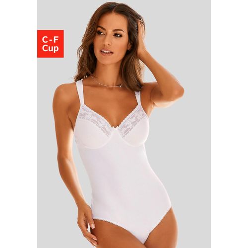 Body NUANCE Gr. 75, Cup D, weiß Damen Bodies mit feinen Borten und Spitzeneinsatz